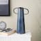 16" Dark Blue Ceramic Textured Cone Vase with Curved Handles